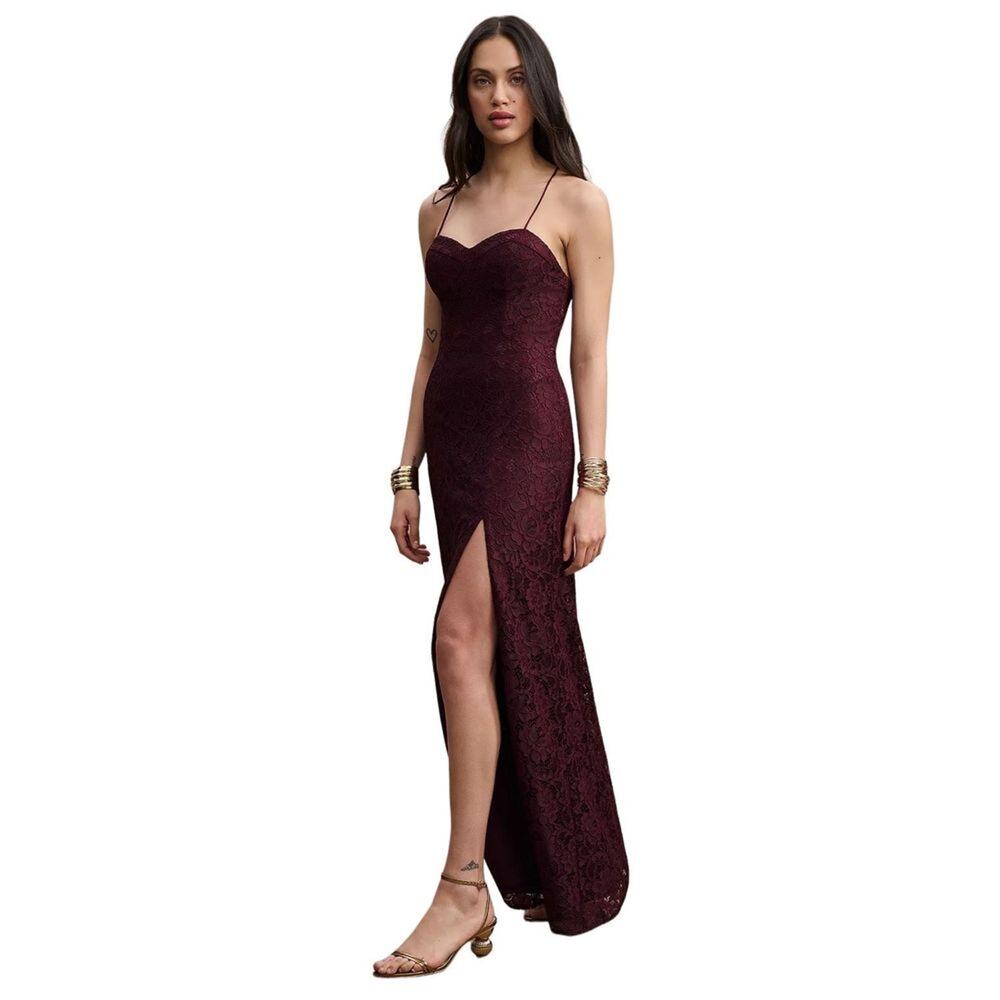 NWT Anthropologie BHLDN Emma Sweetheart Lace Gown in Dark Berry, Size 12
